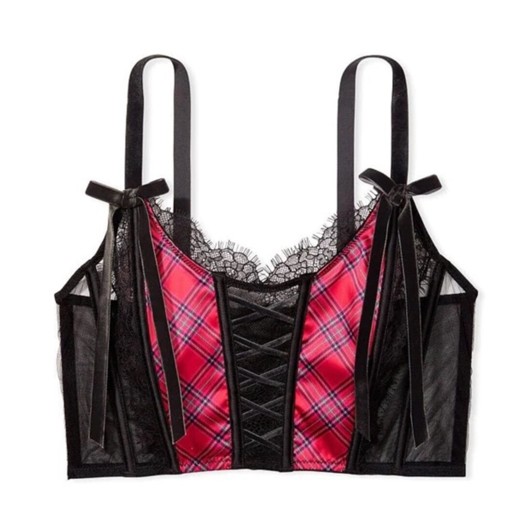 victoria secret dream angels unlined lace up corset in plaid